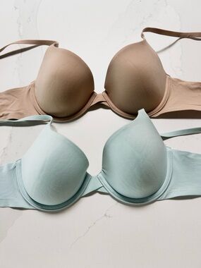CALVIN KLEIN Tee Shirt Bras. Set of 2. Aqua Tan